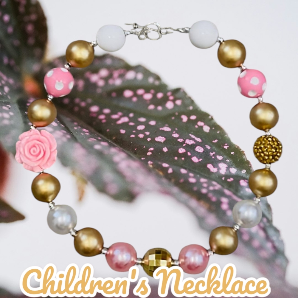Pink and Gold Rose Bead Necklace